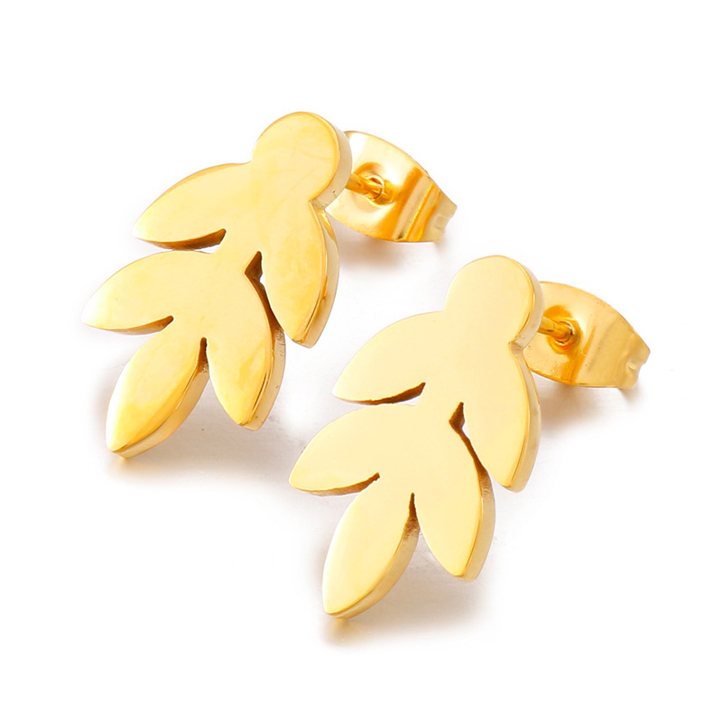 1 Pair Pastoral Leaf Plating Stainless Steel 18K Gold Plated Ear Studs display picture 6