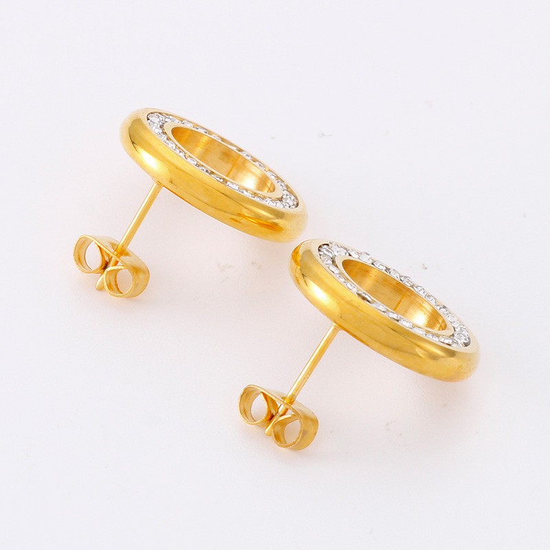 1 Pair Simple Style Round Inlay Stainless Steel Rhinestones 18K Gold Plated Ear Studs display picture 4