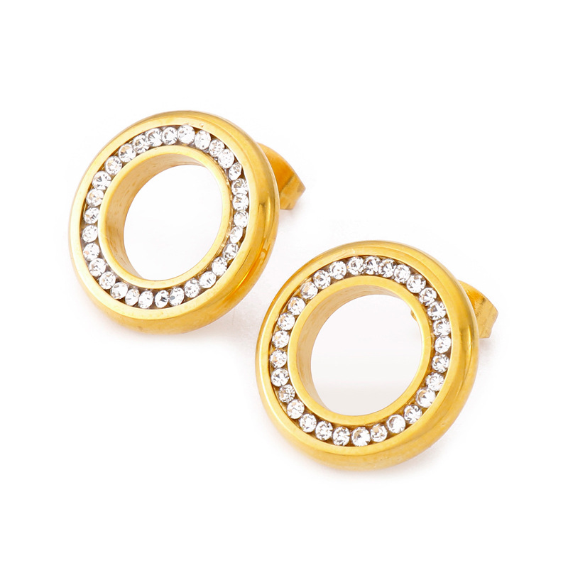 1 Pair Simple Style Round Inlay Stainless Steel Rhinestones 18K Gold Plated Ear Studs display picture 5