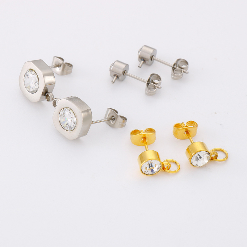 1 Pair Simple Style Round Plating Inlay Stainless Steel Rhinestones Ear Studs display picture 1