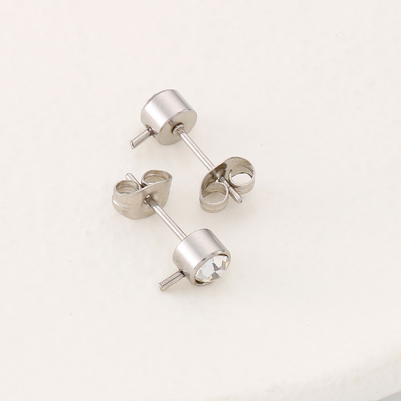 1 Pair Simple Style Round Plating Inlay Stainless Steel Rhinestones Ear Studs display picture 4