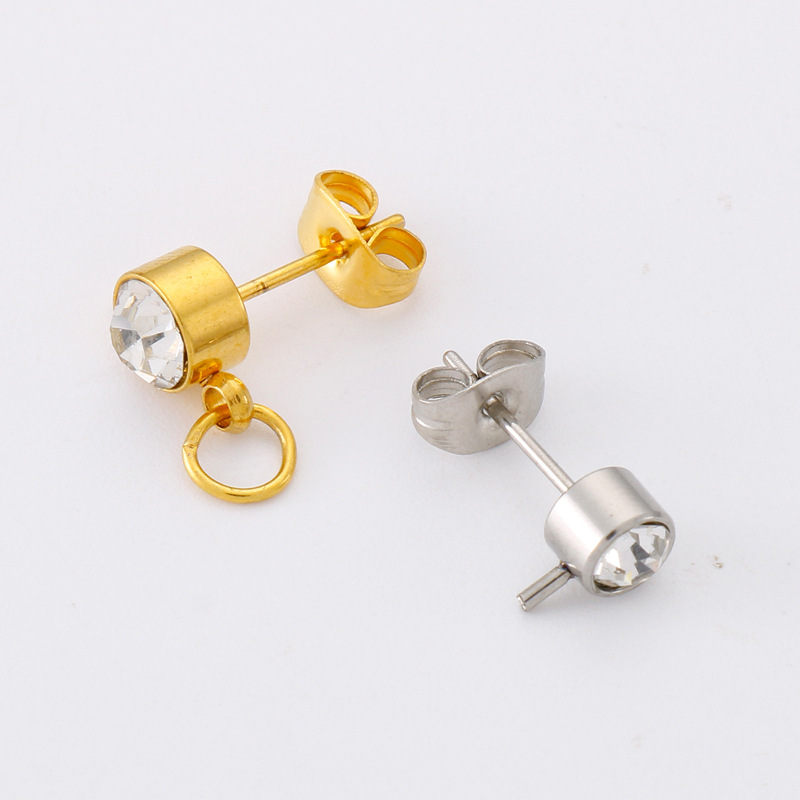 1 Pair Simple Style Round Plating Inlay Stainless Steel Rhinestones Ear Studs display picture 5