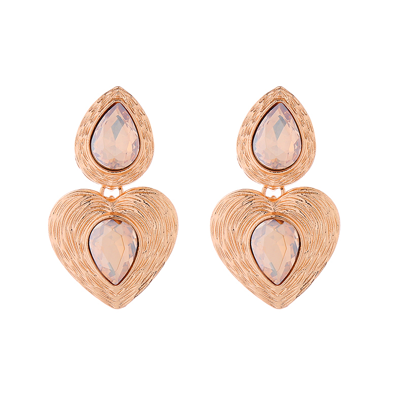 1 Pair Elegant Simple Style Heart Shape Plating Inlay Alloy Glass Drop Earrings display picture 8