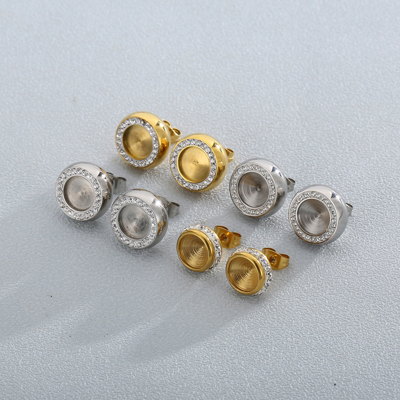 1 Pair Simple Style Round Plating Inlay Stainless Steel Zircon Ear Studs display picture 2