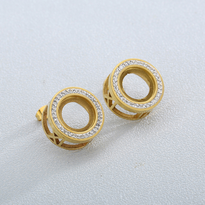 1 Pair Simple Style Round Plating Inlay Stainless Steel Rhinestones Ear Studs display picture 2