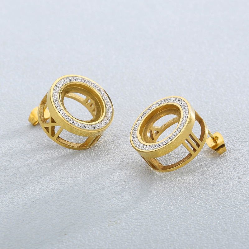 1 Pair Simple Style Round Plating Inlay Stainless Steel Rhinestones Ear Studs display picture 3