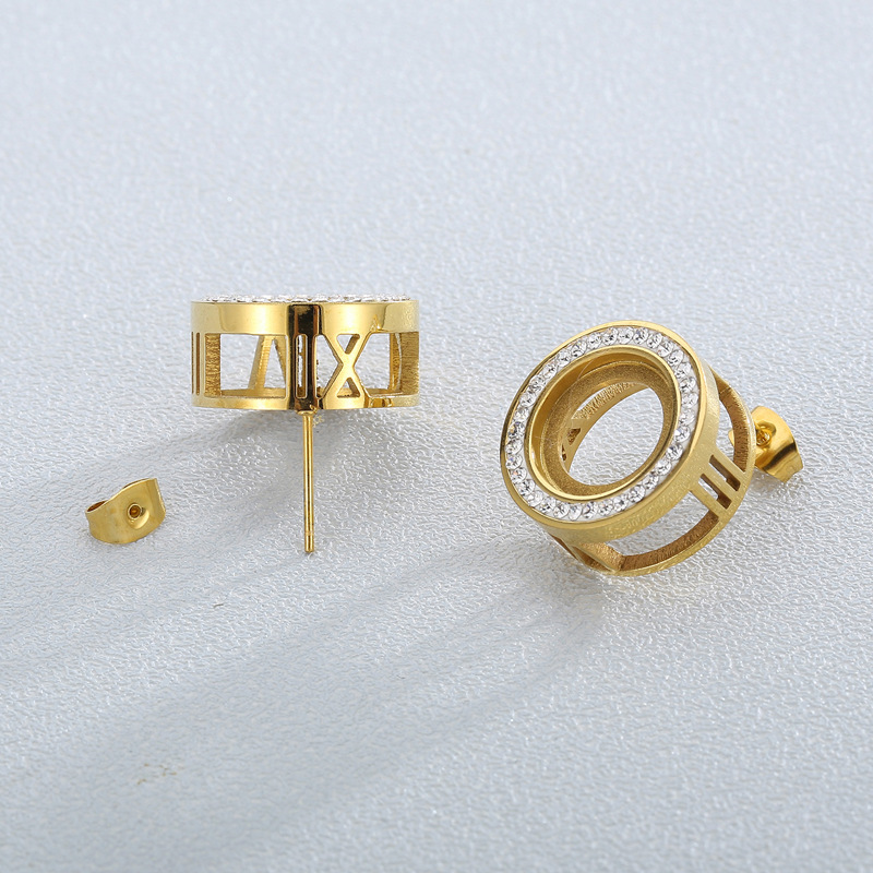 1 Pair Simple Style Round Plating Inlay Stainless Steel Rhinestones Ear Studs display picture 4