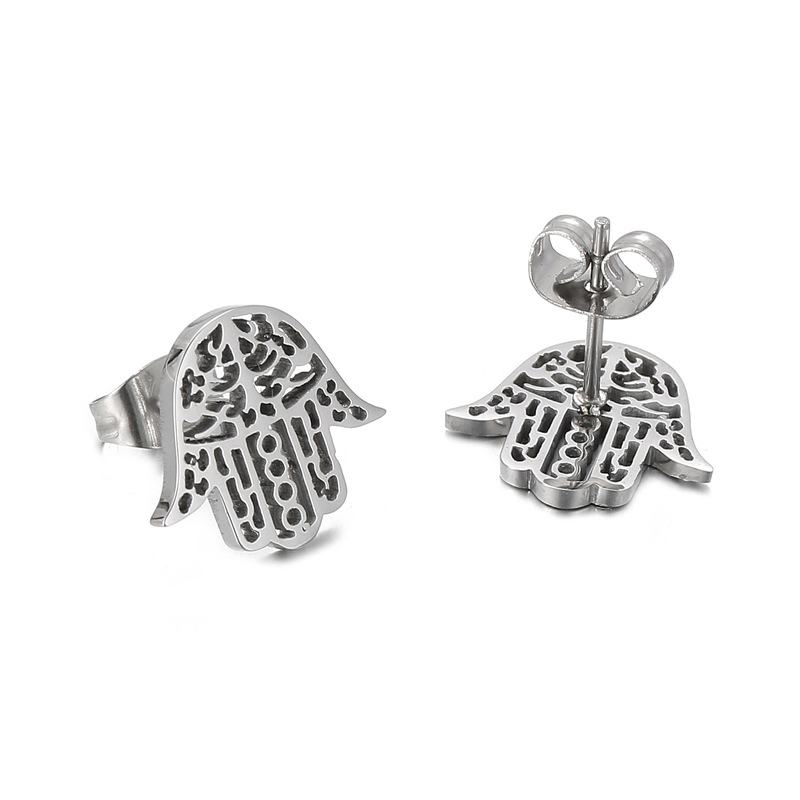 1 Pair Classic Style Hand Of Fatima Hollow Out Stainless Steel Ear Studs display picture 7