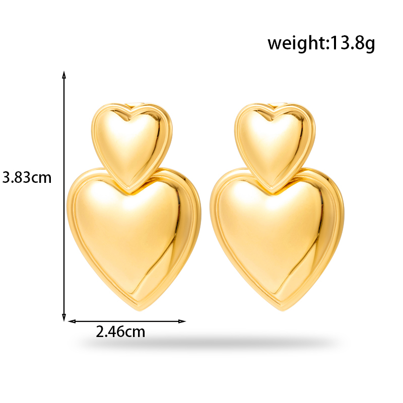 1 Pair Simple Style Korean Style Heart Shape Stainless Steel 18k Gold Plated Drop Earrings display picture 1