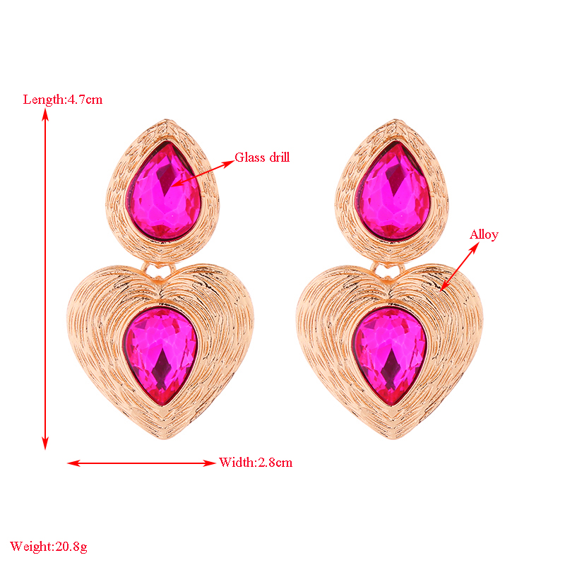 1 Pair Elegant Simple Style Heart Shape Plating Inlay Alloy Glass Drop Earrings display picture 1
