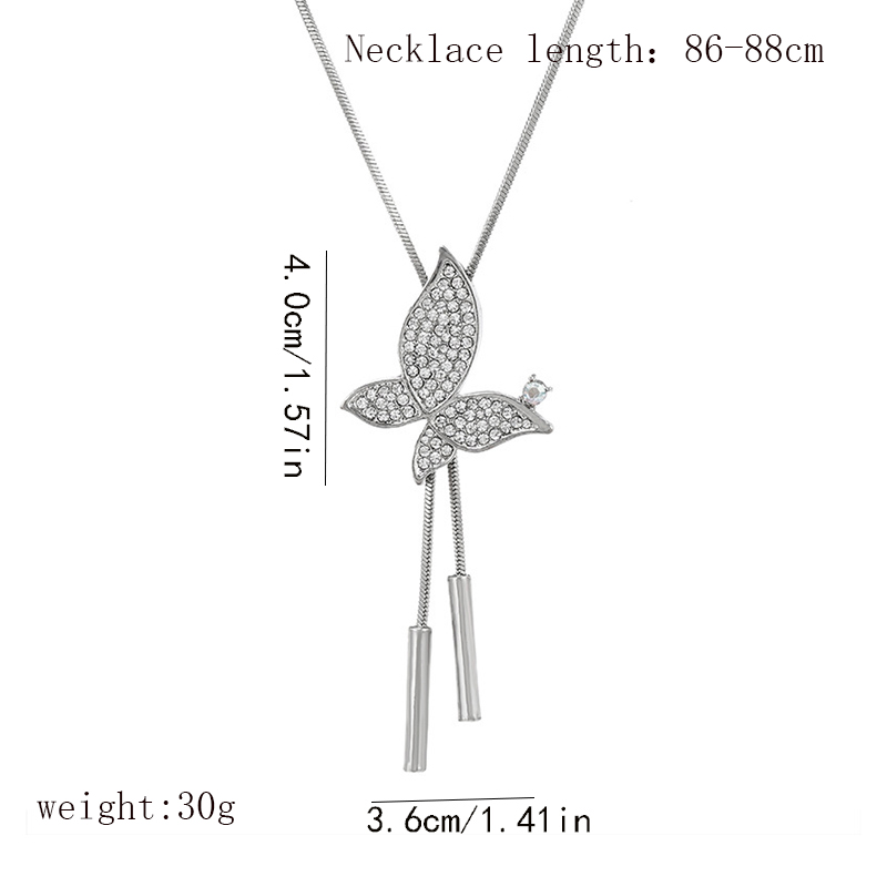 Simple Style Butterfly Alloy Copper Inlay Glass Women's Sweater Chain Long Necklace display picture 1