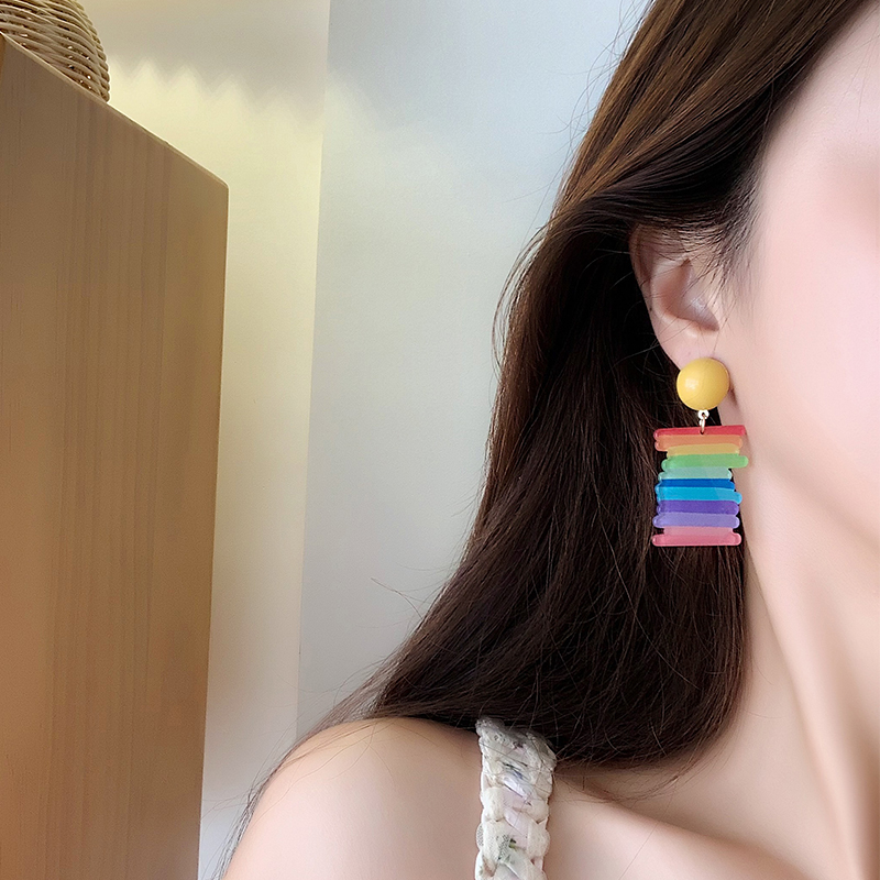 1 Pair Streetwear Rainbow Resin Drop Earrings display picture 2