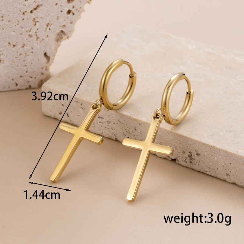 1 Pair Vintage Style French Style Simple Style Cross Starfish Heart Shape Plating Stainless Steel 18k Gold Plated Drop Earrings Ear Studs display picture 6