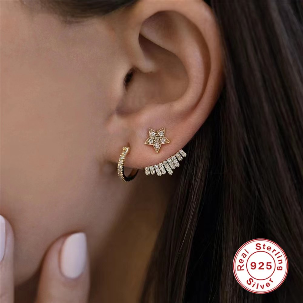 1 Pair Retro Simple Style Shiny Oval Plating Inlay Sterling Silver Zircon 18k Gold Plated Rhodium Plated Earrings display picture 6
