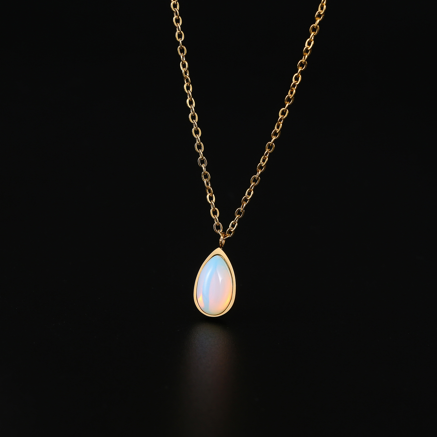 304 Stainless Steel 18K Gold Plated IG Style Elegant Simple Style Polishing Plating Water Droplets Opal Necklace display picture 1