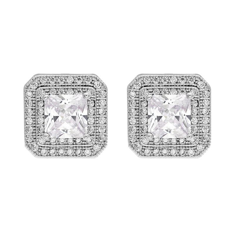 1 Pair Korean Style Square Plating Inlay Copper Zircon White Gold Plated Ear Studs display picture 1