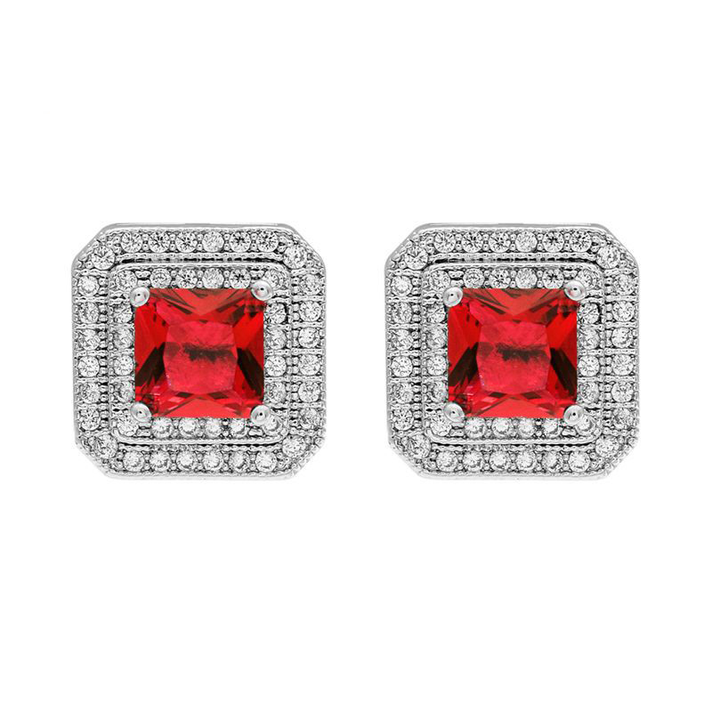 1 Pair Korean Style Square Plating Inlay Copper Zircon White Gold Plated Ear Studs display picture 2