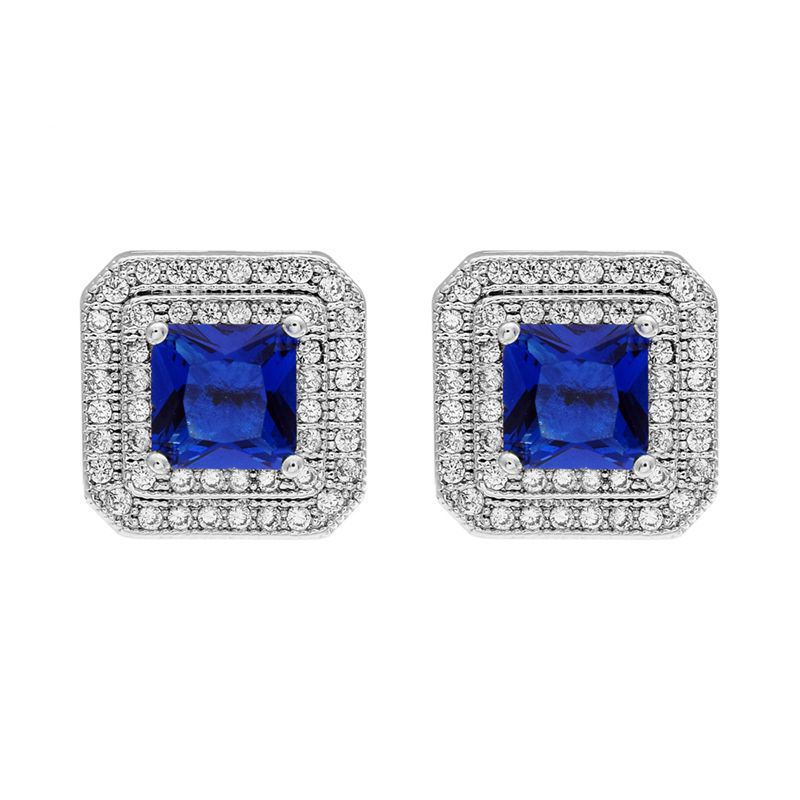 1 Pair Korean Style Square Plating Inlay Copper Zircon White Gold Plated Ear Studs display picture 5