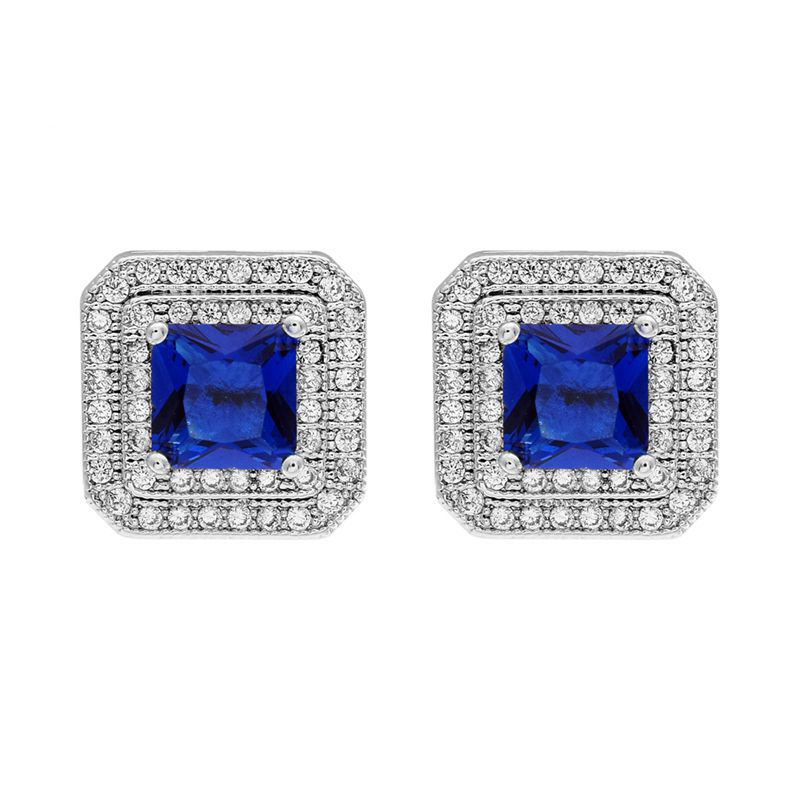 1 Paire Style Coréen Carré Placage Incruster Le Cuivre Zircon Or Blanc Plaqué Boucles D'oreilles display picture 5