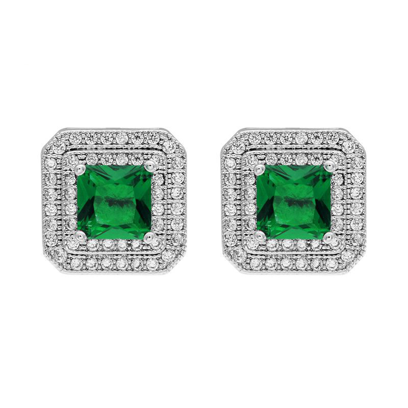 1 Pair Korean Style Square Plating Inlay Copper Zircon White Gold Plated Ear Studs display picture 3