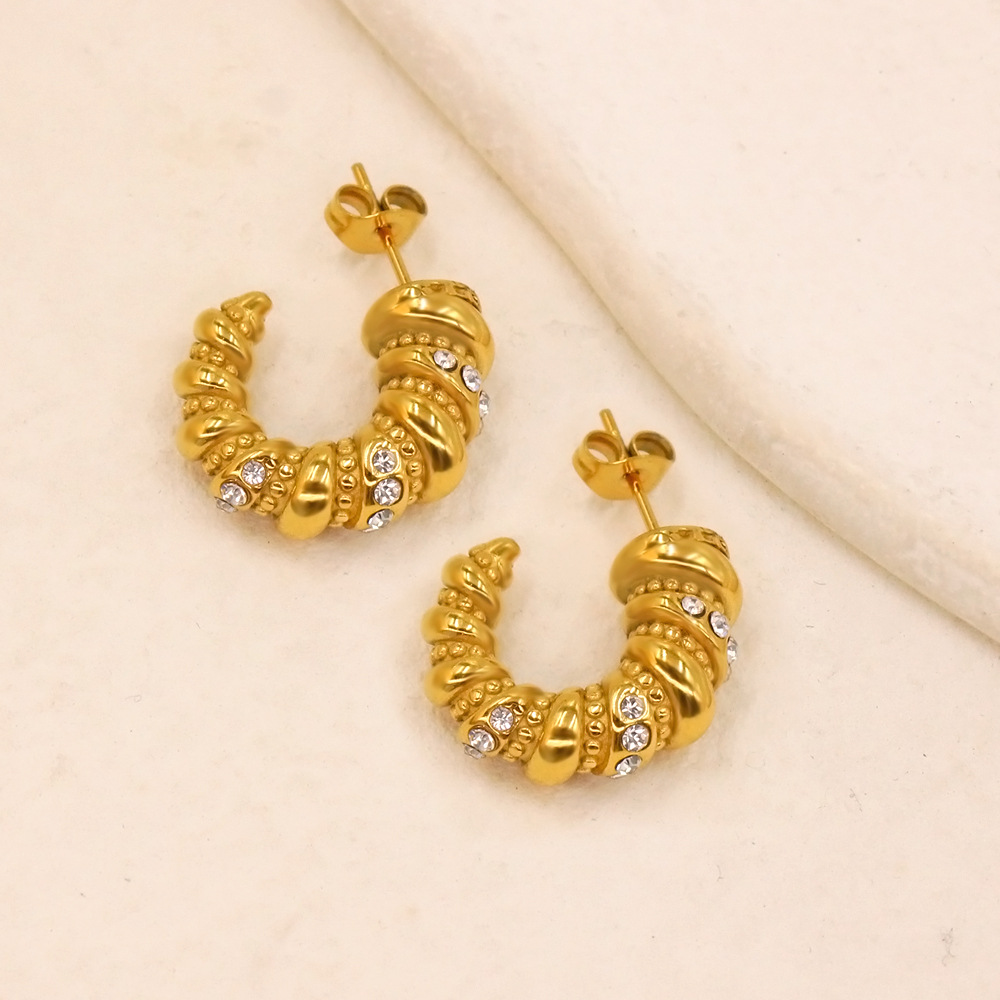 1 Pair Retro Geometric Plating Inlay Stainless Steel Rhinestones 18K Gold Plated Ear Studs display picture 3