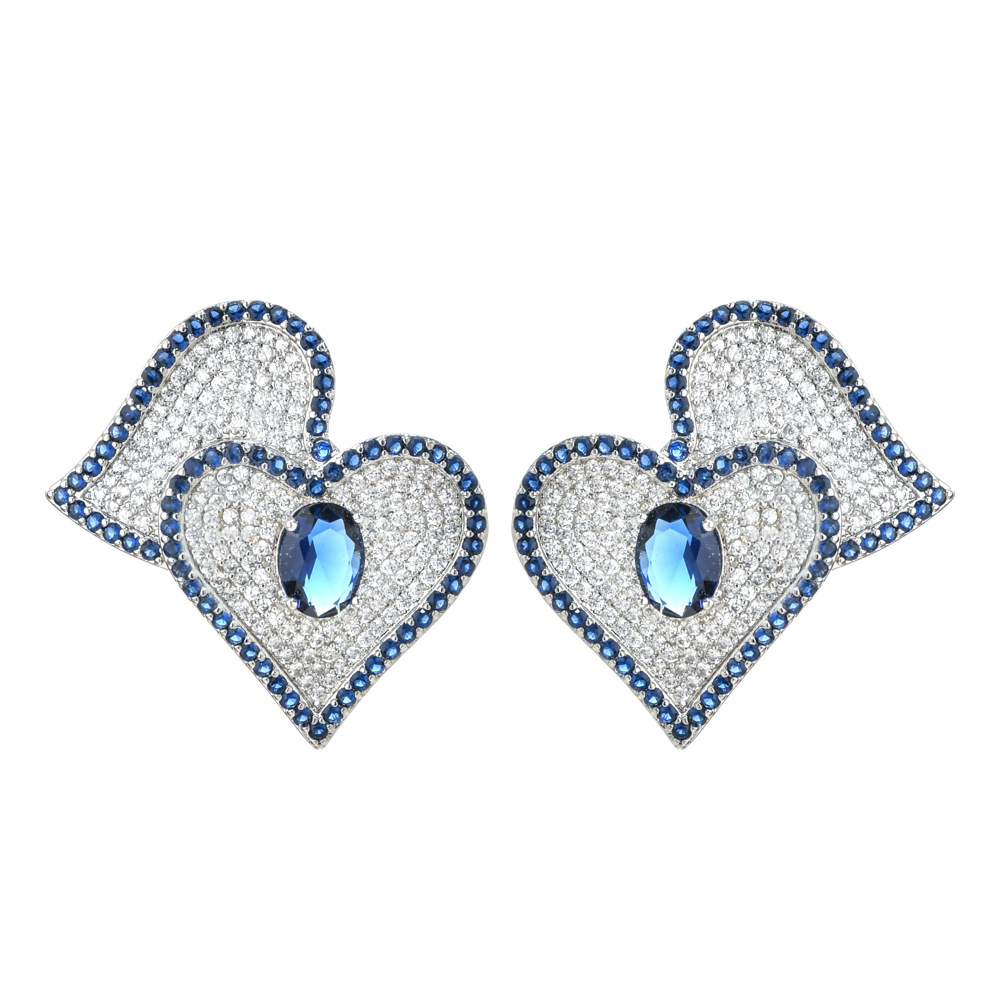 1 Pair Sweet Heart Shape Plating Inlay Copper Zircon White Gold Plated Ear Studs display picture 2