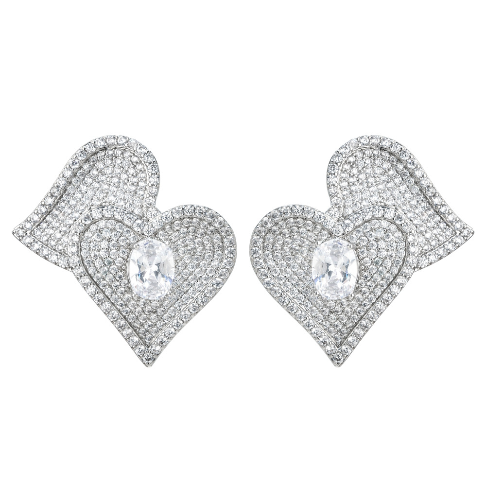 1 Pair Sweet Heart Shape Plating Inlay Copper Zircon White Gold Plated Ear Studs display picture 1