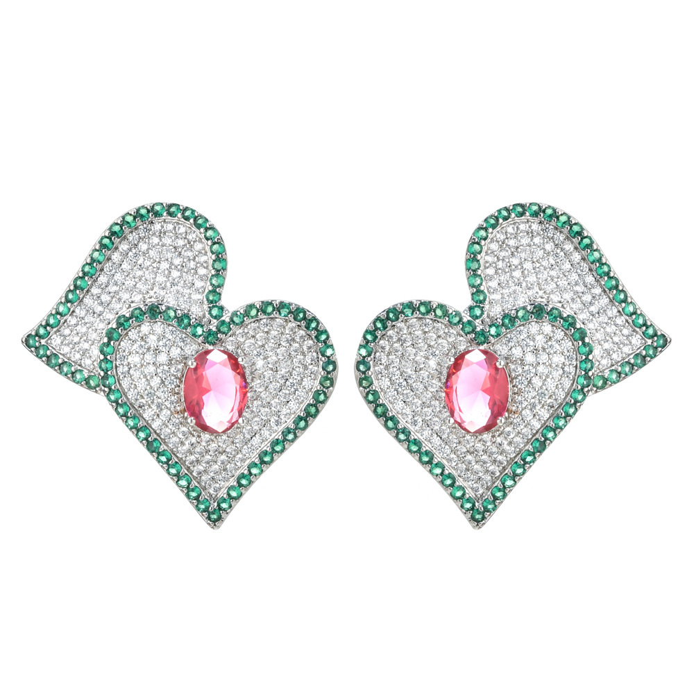 1 Pair Sweet Heart Shape Plating Inlay Copper Zircon White Gold Plated Ear Studs display picture 4