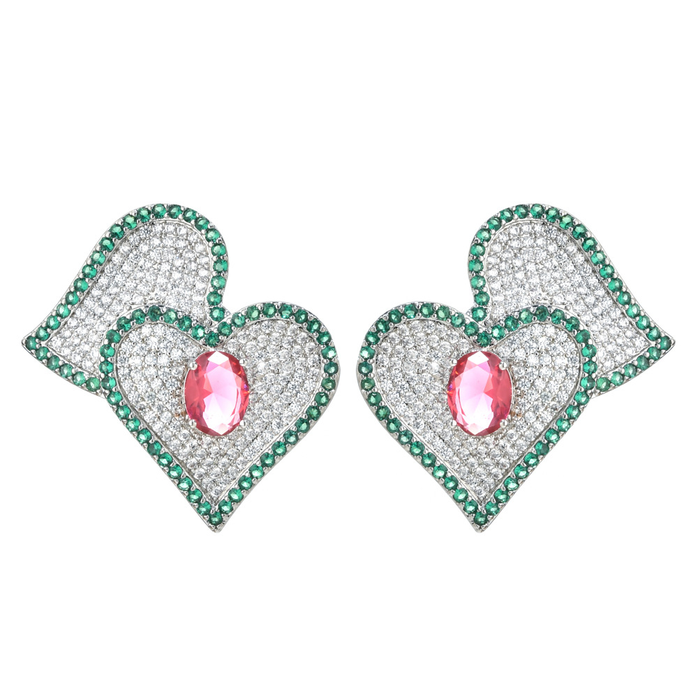 1 Paire Sucré Forme De Cœur Placage Incruster Le Cuivre Zircon Or Blanc Plaqué Boucles D'oreilles display picture 4