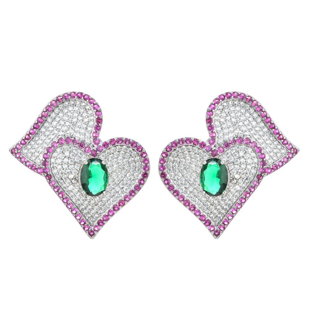 1 Pair Sweet Heart Shape Plating Inlay Copper Zircon White Gold Plated Ear Studs display picture 5
