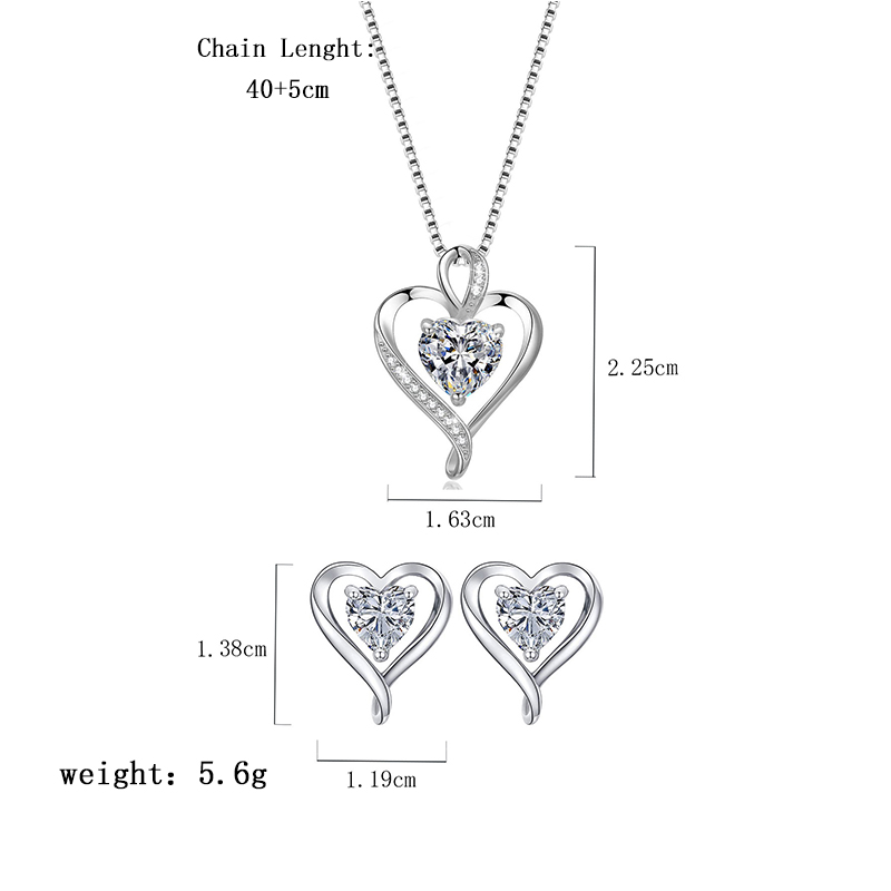 Elegante Lujoso Forma De Corazón Plata Esterlina Embutido Circón Mujeres Aretes Collar display picture 6