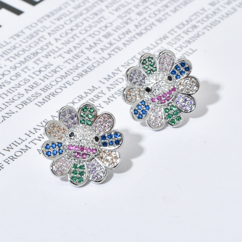 1 Pair Sweet Flower Plating Inlay Copper Zircon White Gold Plated Ear Studs display picture 2