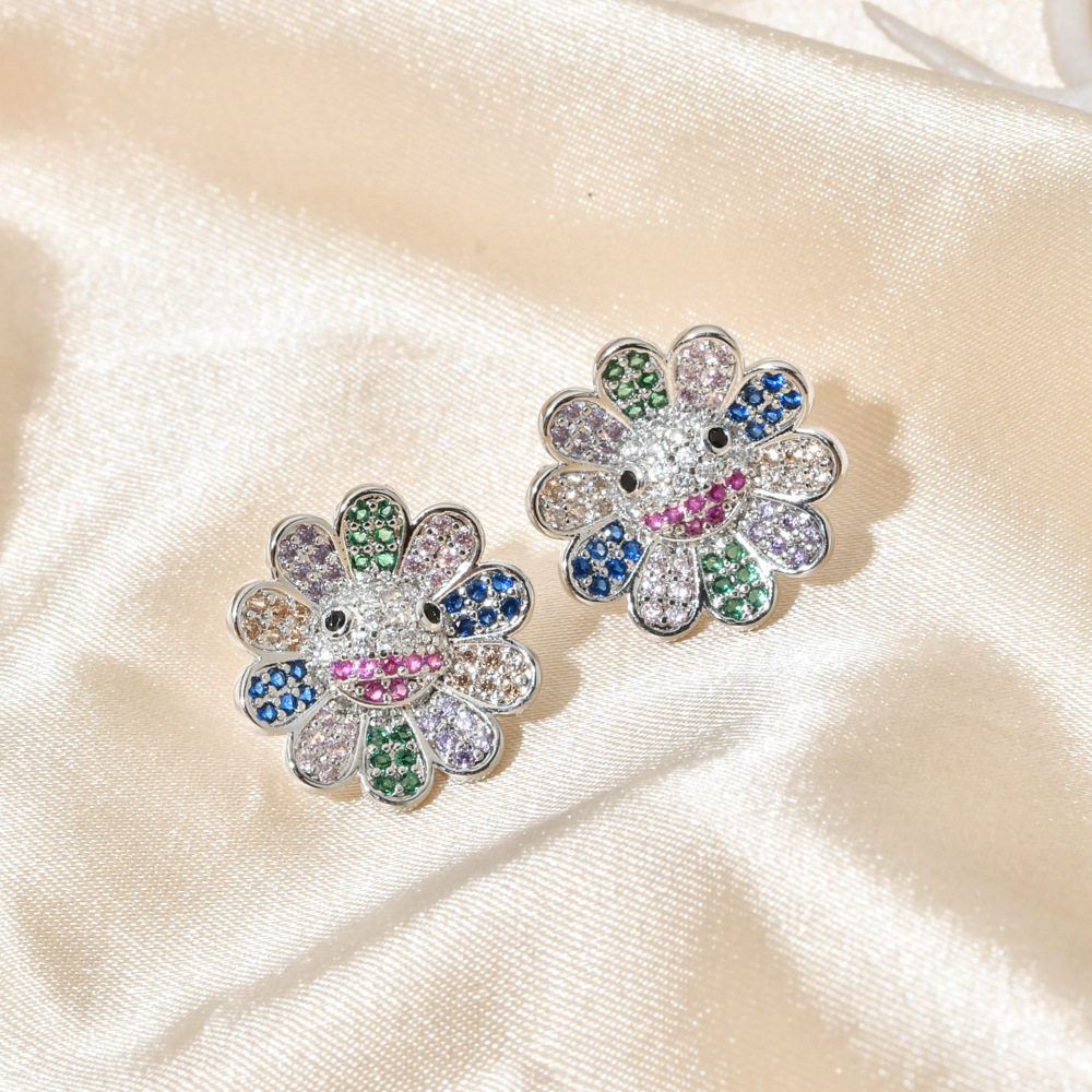 1 Pair Sweet Flower Plating Inlay Copper Zircon White Gold Plated Ear Studs display picture 3