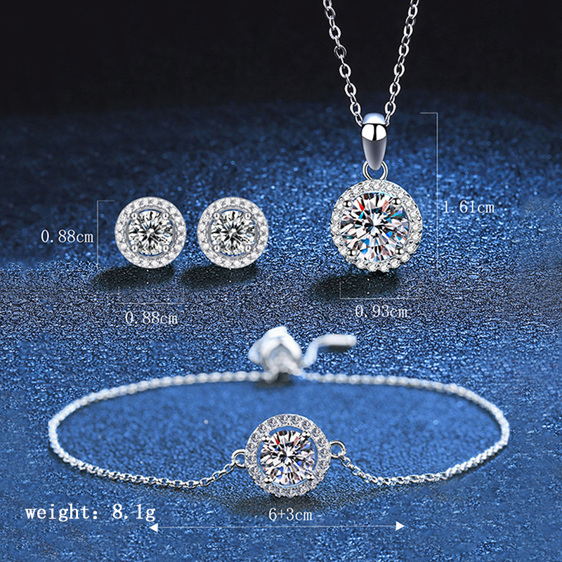 Elegant Round Sterling Silver Inlay Zircon Women's Bracelets Earrings Necklace display picture 5