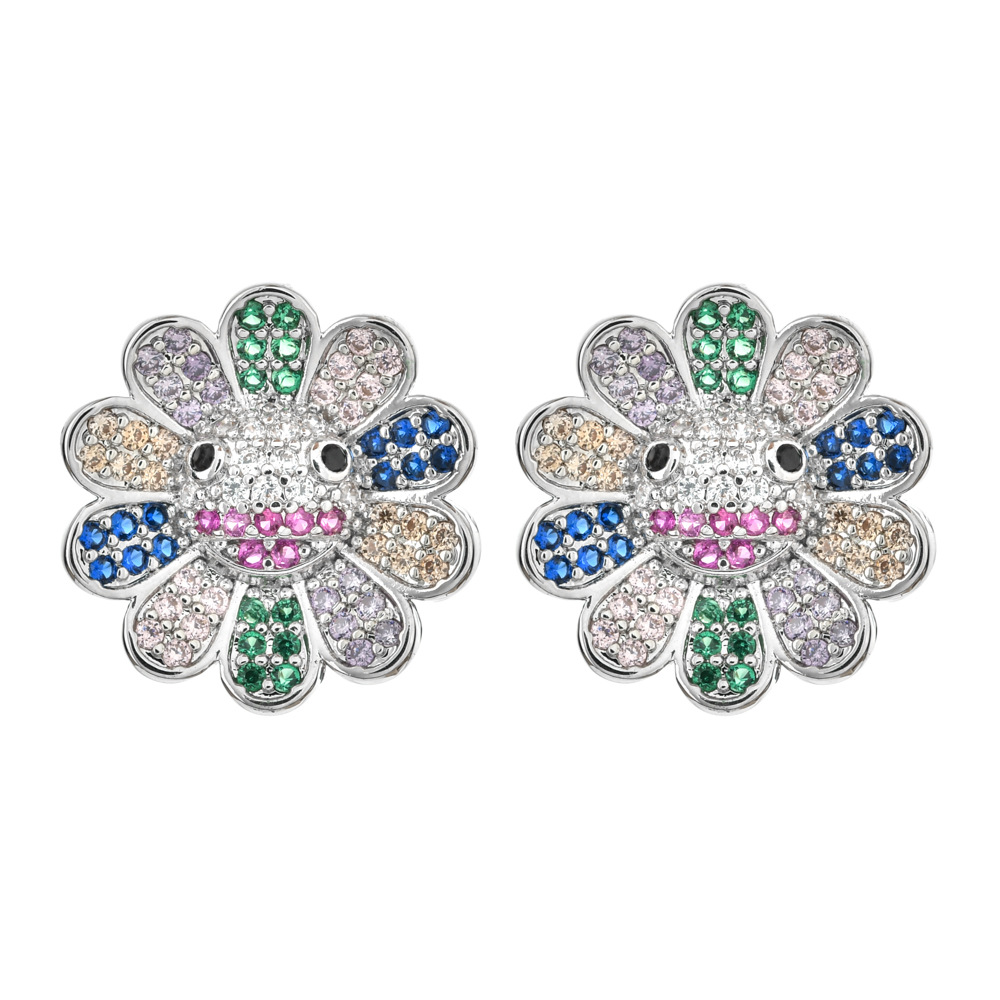 1 Pair Sweet Flower Plating Inlay Copper Zircon White Gold Plated Ear Studs display picture 7