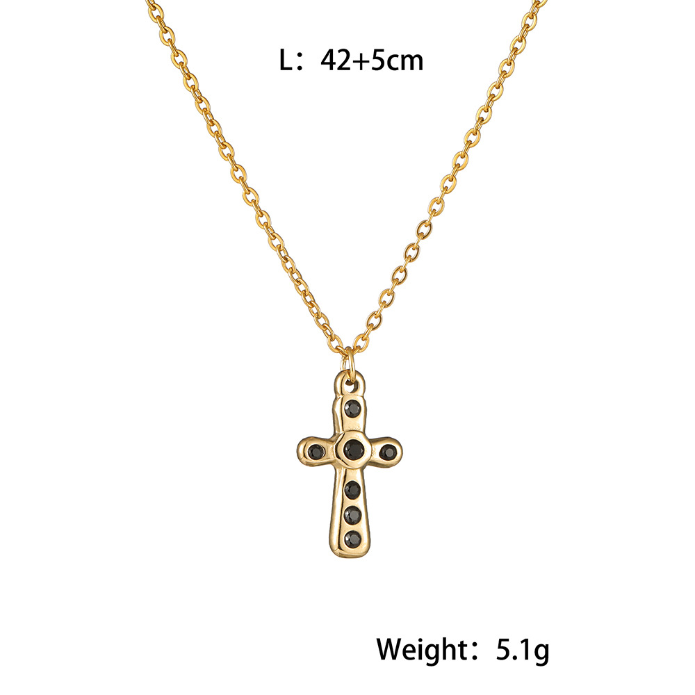 Simple Style Cross Stainless Steel Titanium Steel Plating Inlay Artificial Gemstones Pendant Necklace display picture 1