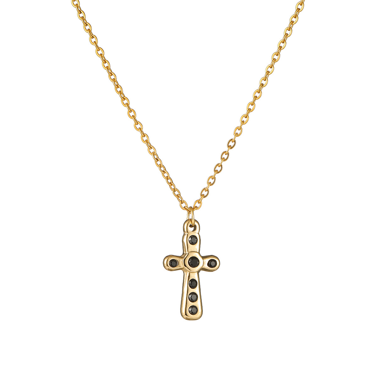 Simple Style Cross Stainless Steel Titanium Steel Plating Inlay Artificial Gemstones Pendant Necklace display picture 5
