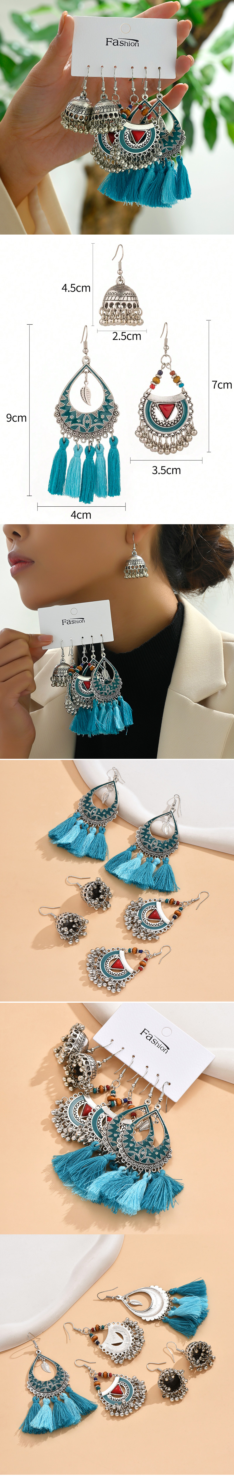 3 Pairs Ethnic Style Geometric Alloy Drop Earrings display picture 1