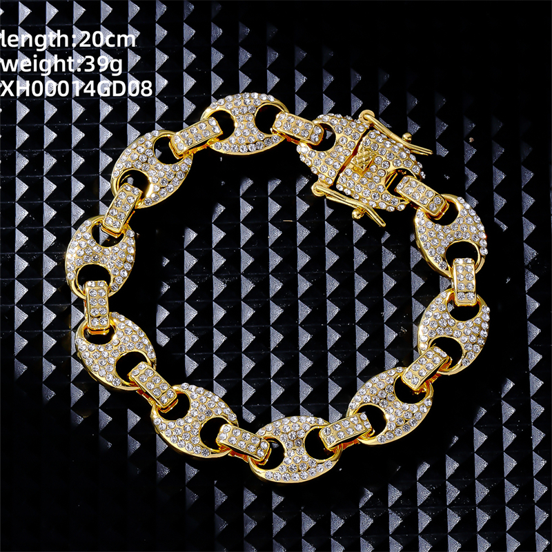 Hip Hop Geometrisch Legierung Strass Überzug Inlay Strasssteine Vergoldet Versilbert Unisex Armbänder Halskette display picture 16