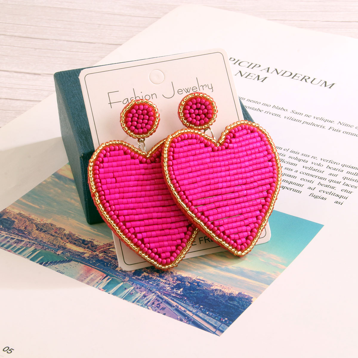 1 Pair Lady Heart Shape Stainless Steel Cloth Glass Drop Earrings display picture 2