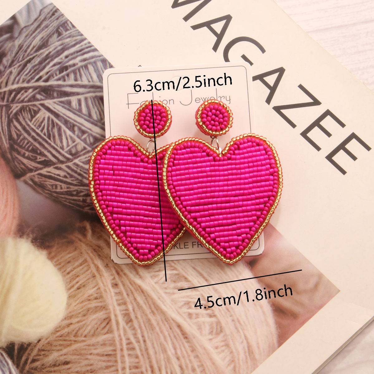 1 Pair Lady Heart Shape Stainless Steel Cloth Glass Drop Earrings display picture 5