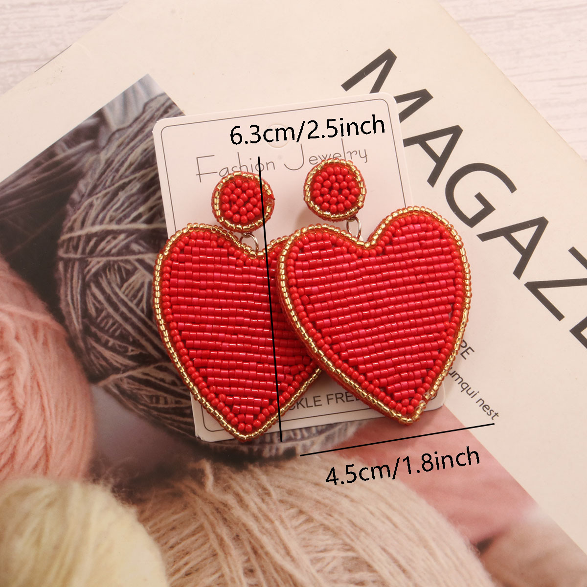 1 Pair Lady Heart Shape Stainless Steel Cloth Glass Drop Earrings display picture 1