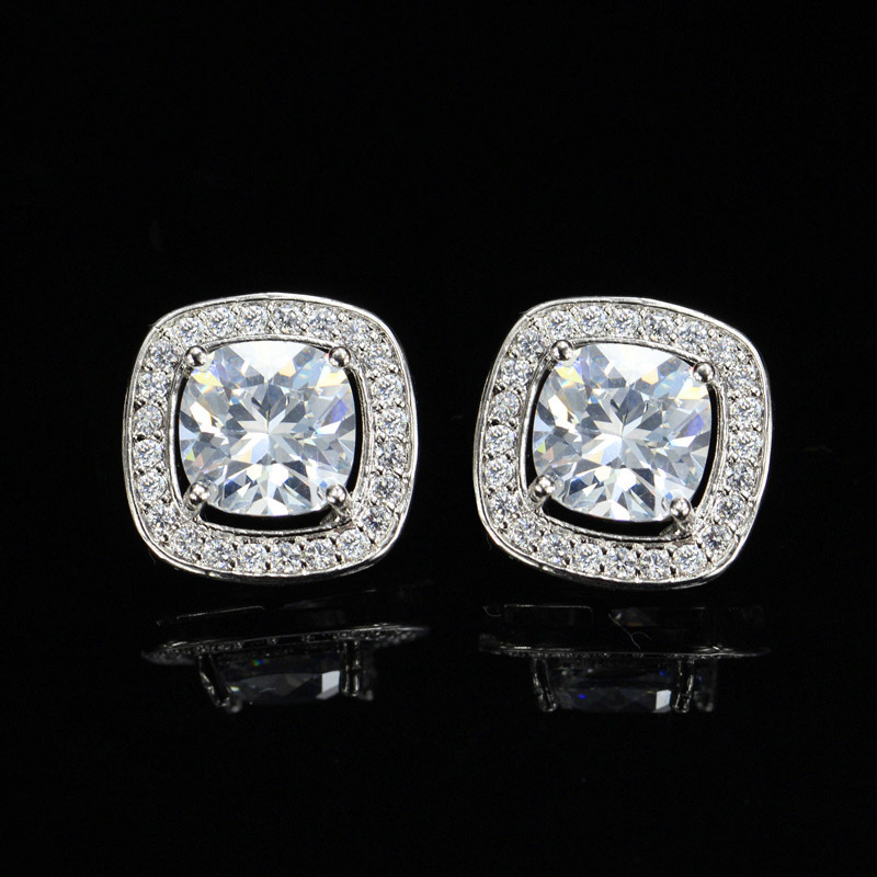1 Pair Casual Elegant Square Plating Inlay Copper Zircon White Gold Plated Ear Studs display picture 5