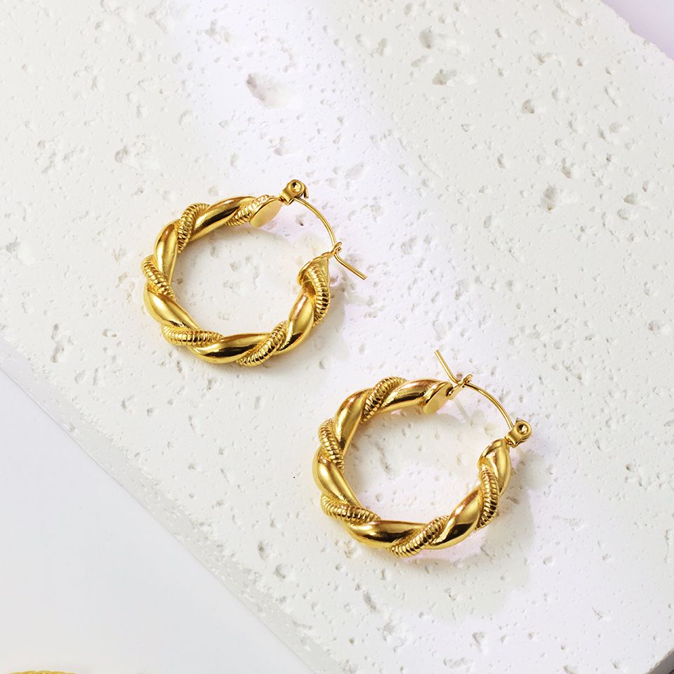1 Pair Simple Style Round Plating Stainless Steel 18k Gold Plated Earrings display picture 5