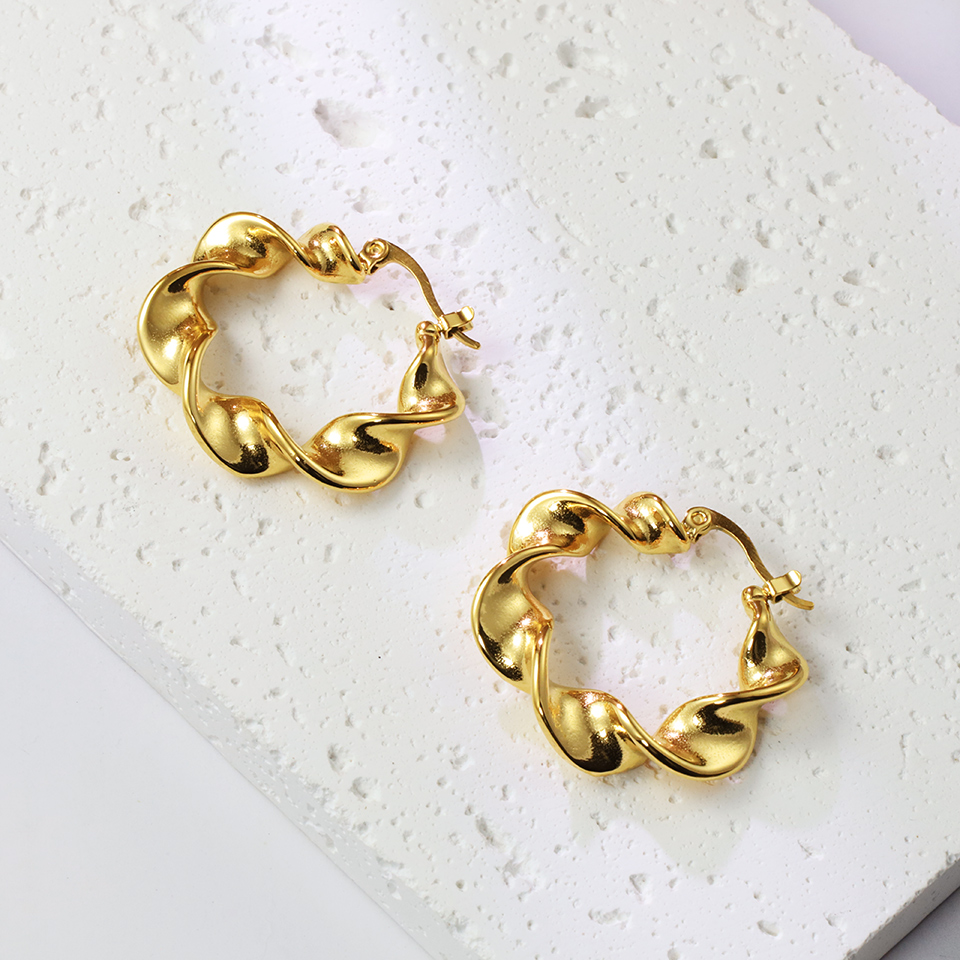 1 Pair Simple Style Round Plating Stainless Steel 18k Gold Plated Earrings display picture 6