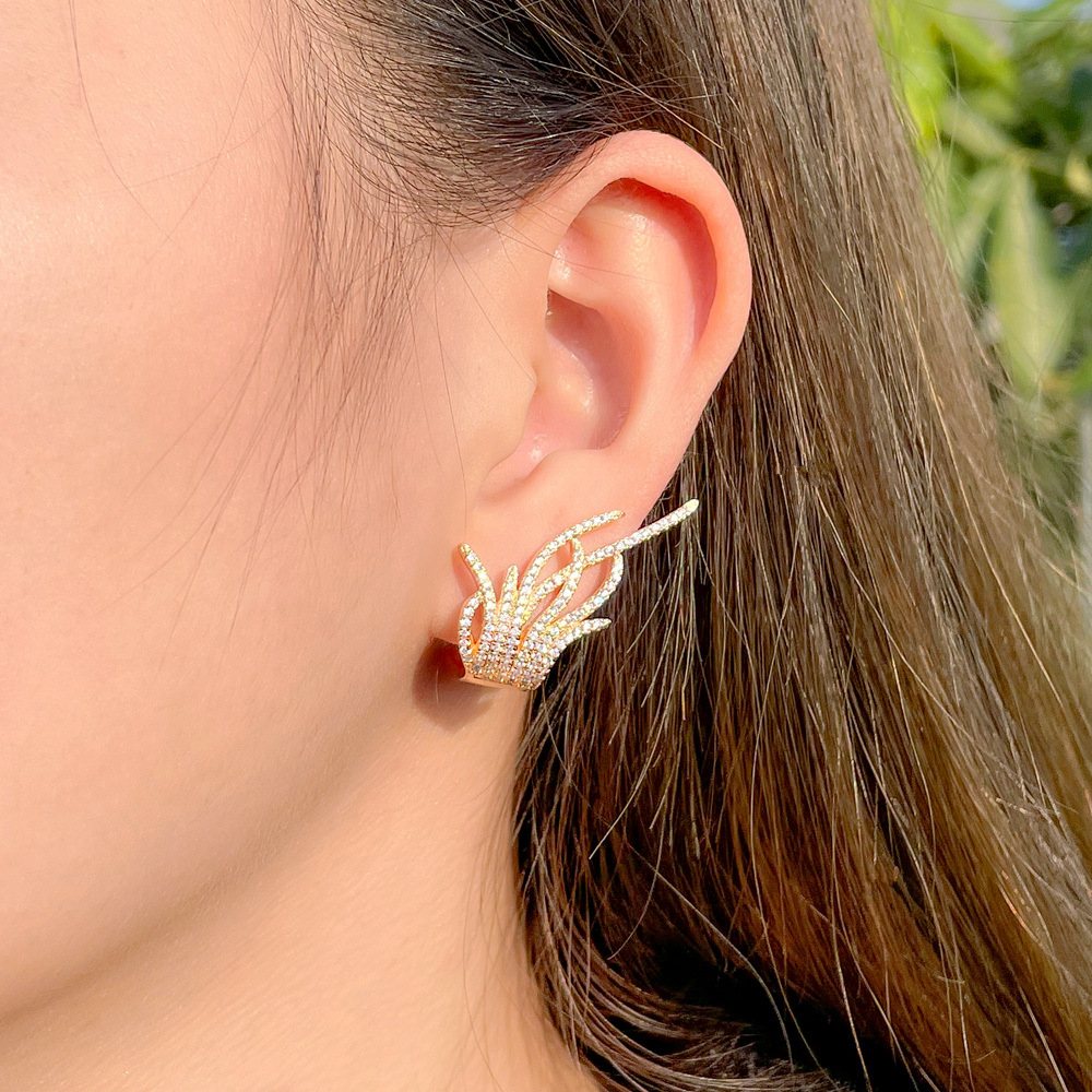 1 Pair Korean Style Feather Plating Inlay Copper Zircon White Gold Plated Ear Studs display picture 3