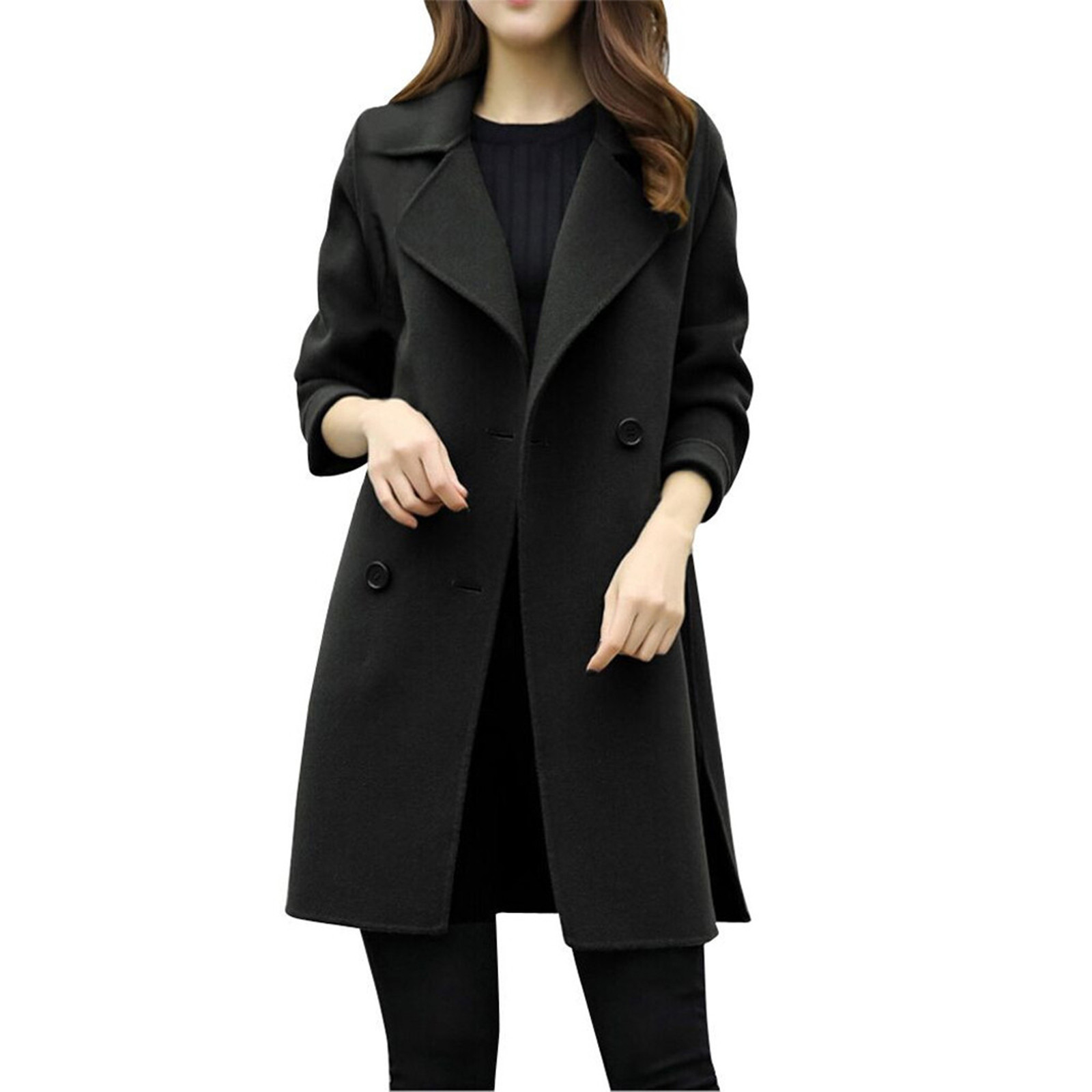 Foreign Trade Explosion 2022 Autumn And Winter New Coat Woolen Coat Women's Mid-length Cocoon Shaped Double Breasted Woolen Loose Slimming display picture 10