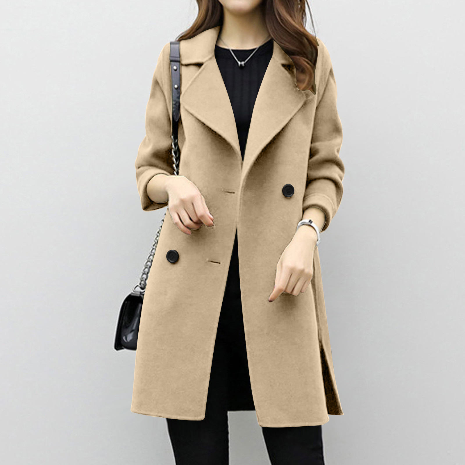 Foreign Trade Explosion 2022 Autumn And Winter New Coat Woolen Coat Women's Mid-length Cocoon Shaped Double Breasted Woolen Loose Slimming display picture 12