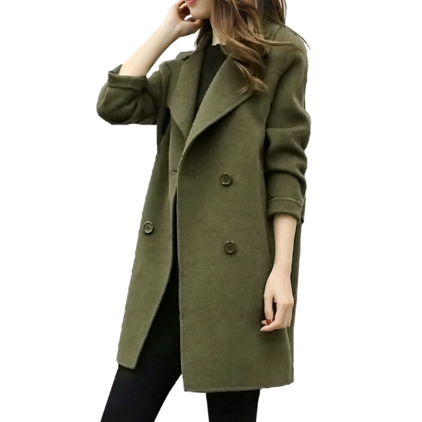 Foreign Trade Explosion 2022 Autumn And Winter New Coat Woolen Coat Women's Mid-length Cocoon Shaped Double Breasted Woolen Loose Slimming display picture 5