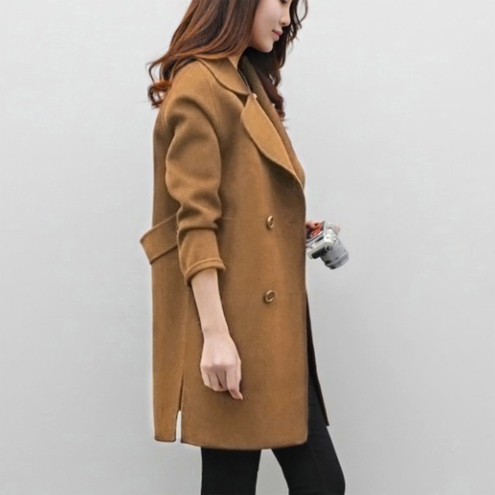 Foreign Trade Explosion 2022 Autumn And Winter New Coat Woolen Coat Women's Mid-length Cocoon Shaped Double Breasted Woolen Loose Slimming display picture 6